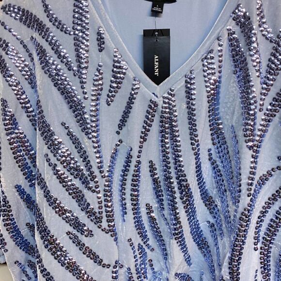 Alfani Sky Blue Velvet Sequins Batwing Top - Picture 3 of 6